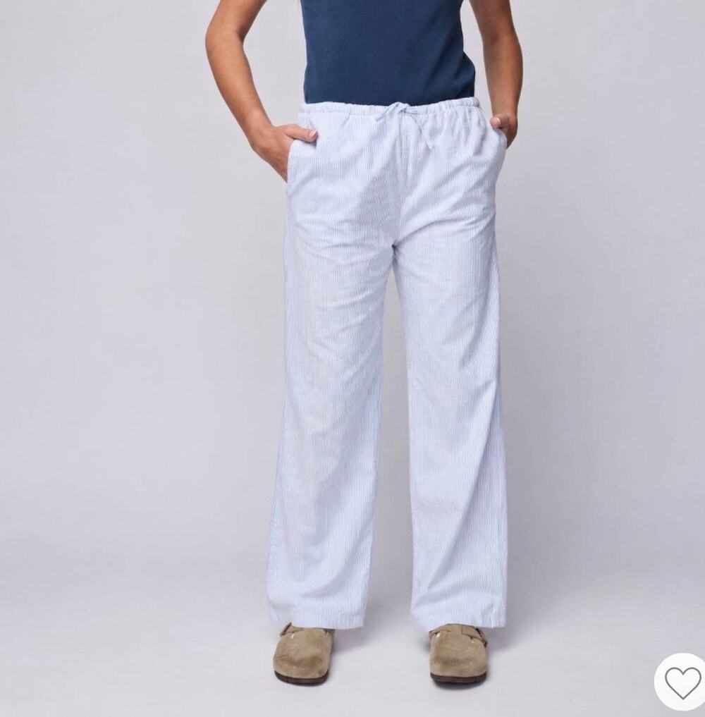 PACSUN | BLUE SEERSUCKER STRIPED WIDE LEG PANT | GIRLS L